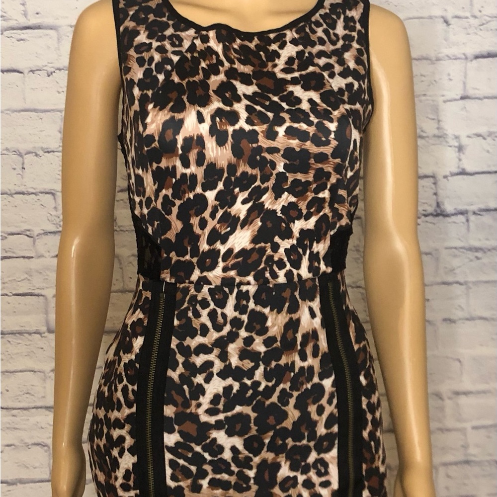 Black lace and leopard print dress.
